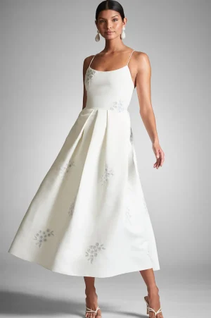 Shop Audra Dress - Ivory/Embroidered Floral Tea Length | Bridal Shower