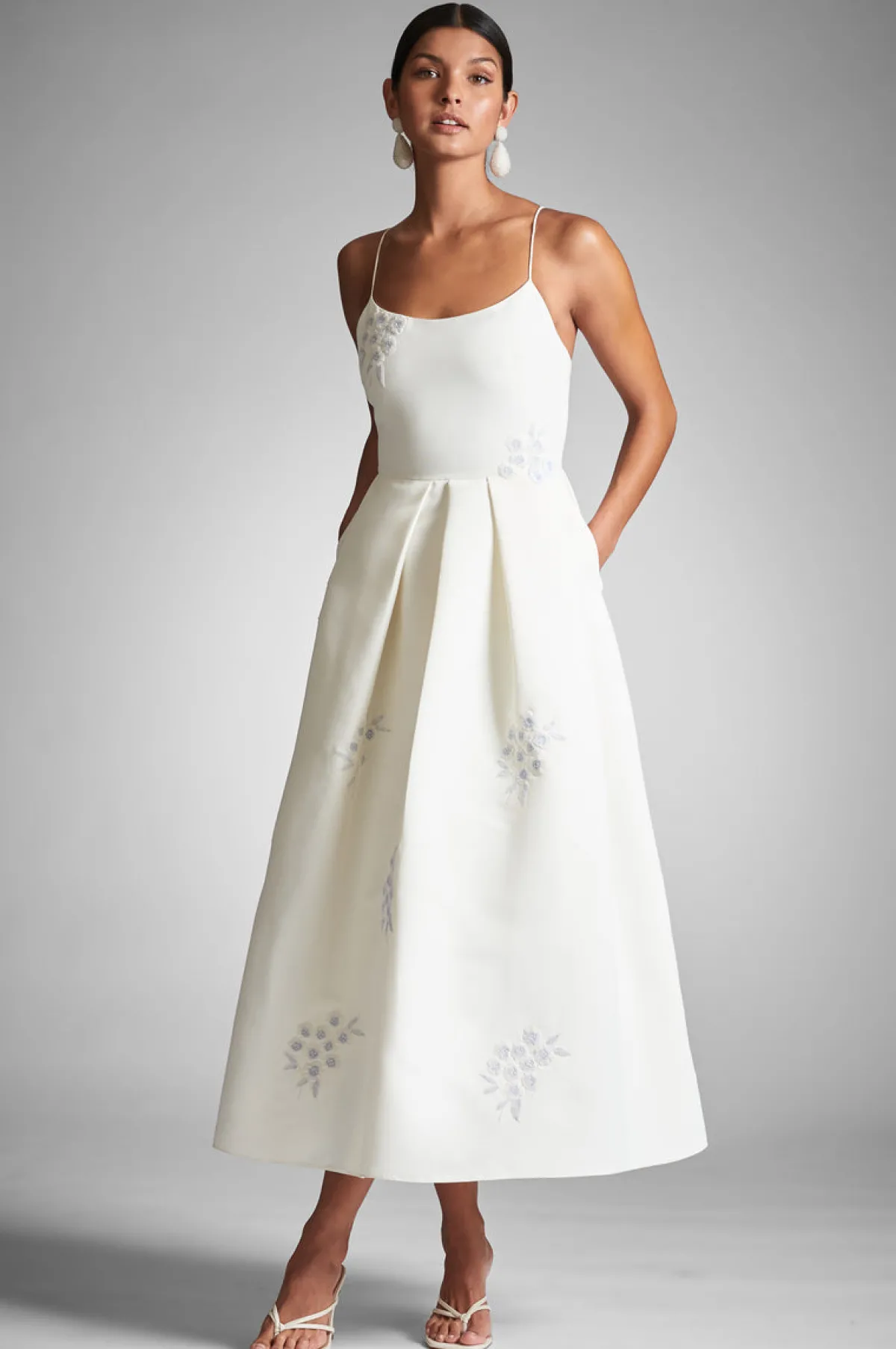 Shop Audra Dress - Ivory/Embroidered Floral Tea Length | Bridal Shower