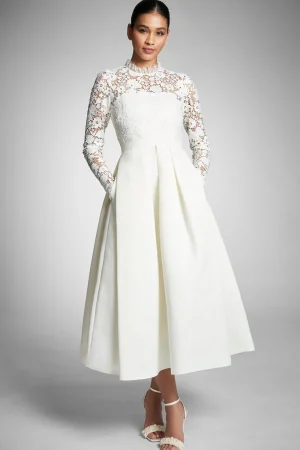 New Cecelia Dress - White/Ivory Tea Length | Long Sleeve