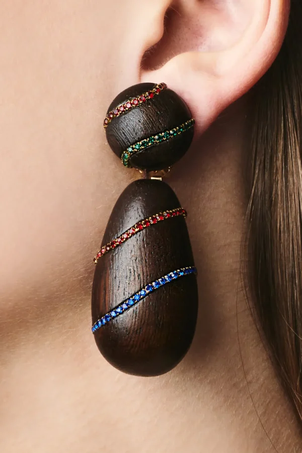 Hot Hudson Earrings - Wood / Crystals Earrings